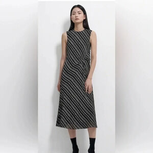 Theory 100% Silk Fresh Draped Tuck Dress - Black and White Midi Dress 🆕 Size 00
